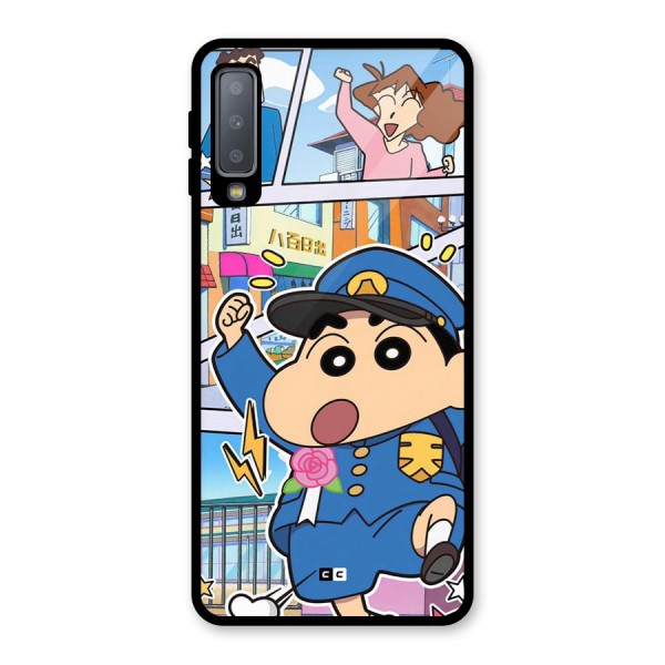 Officer Shinchan Glass Back Case for Galaxy A7 (2018)