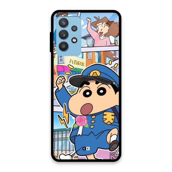 Officer Shinchan Glass Back Case for Galaxy M32 5G