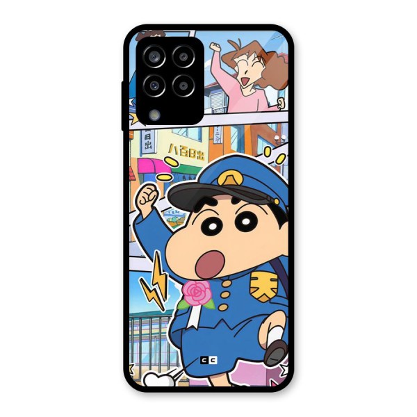 Officer Shinchan Glass Back Case for Galaxy M33