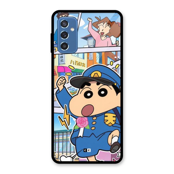 Officer Shinchan Glass Back Case for Galaxy M52 5G