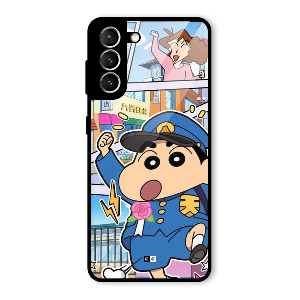 Officer Shinchan Glass Back Case for Galaxy S21 5G