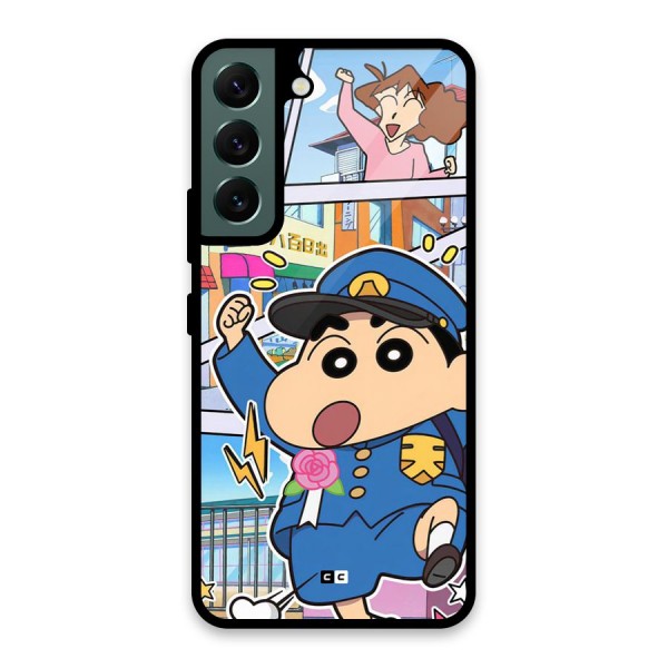 Officer Shinchan Glass Back Case for Galaxy S22 5G