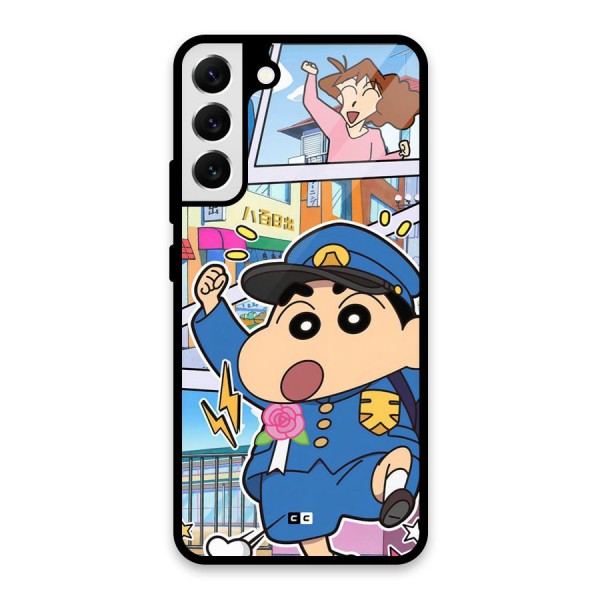 Officer Shinchan Glass Back Case for Galaxy S22 Plus 5G