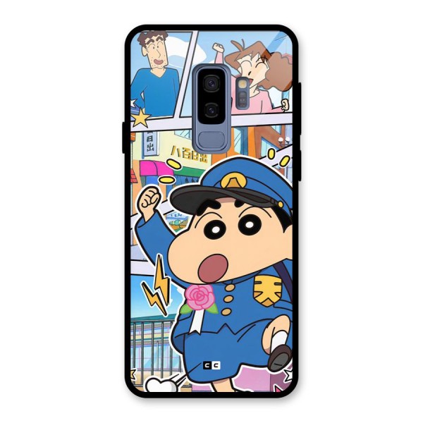 Officer Shinchan Glass Back Case for Galaxy S9 Plus