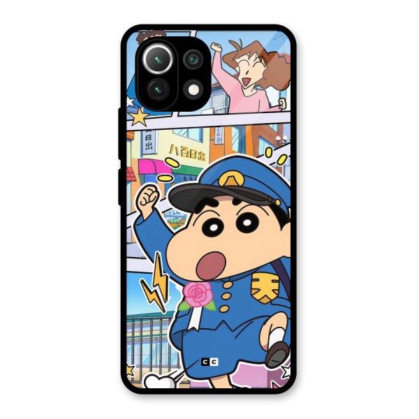 Officer Shinchan Glass Back Case for Mi 11 Lite