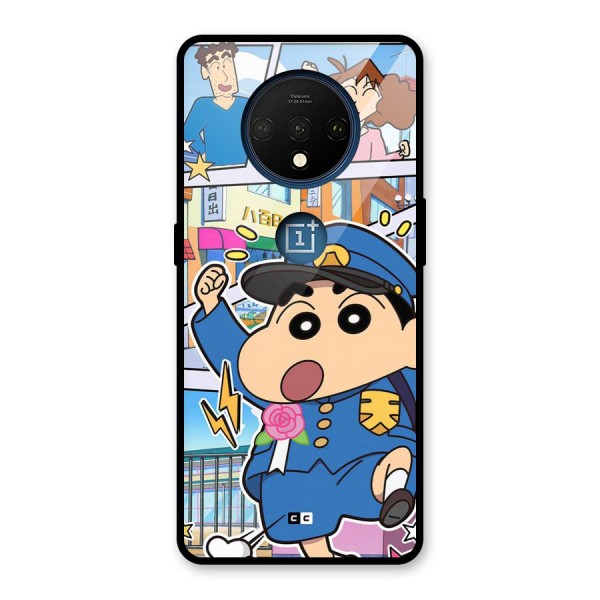 Officer Shinchan Glass Back Case for OnePlus 7T