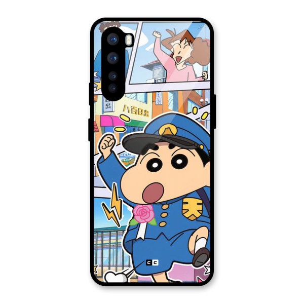 Officer Shinchan Glass Back Case for OnePlus Nord