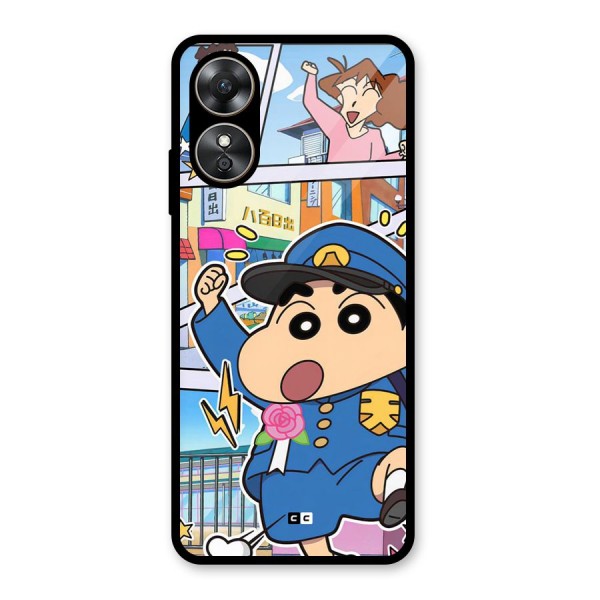 Officer Shinchan Glass Back Case for Oppo A17