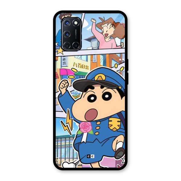 Officer Shinchan Glass Back Case for Oppo A52