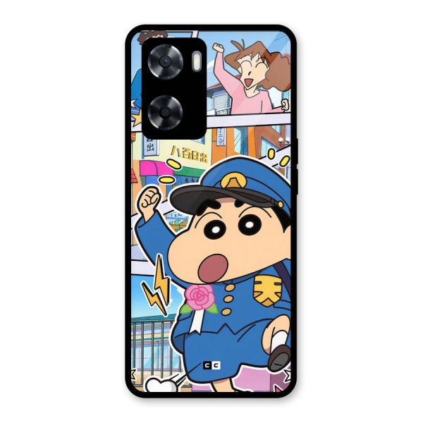 Officer Shinchan Glass Back Case for Oppo A57 2022