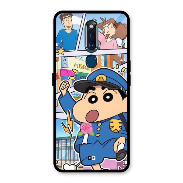 Officer Shinchan Glass Back Case for Oppo F11 Pro