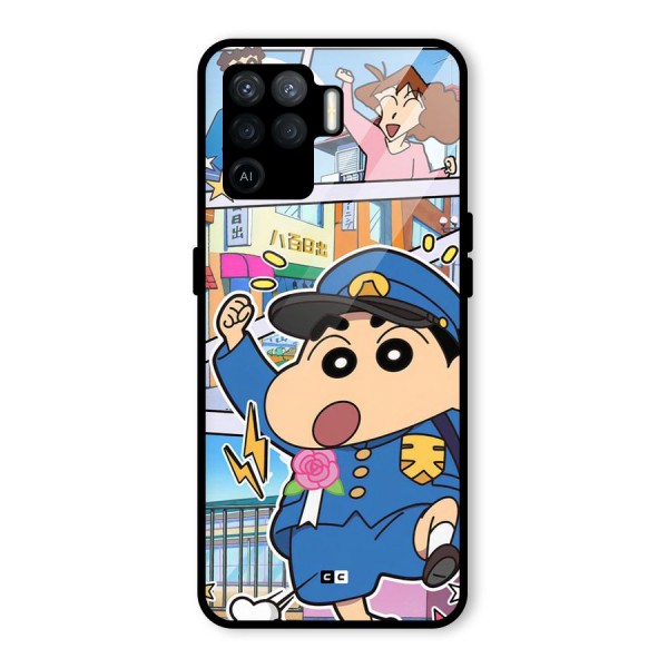 Officer Shinchan Glass Back Case for Oppo F19 Pro