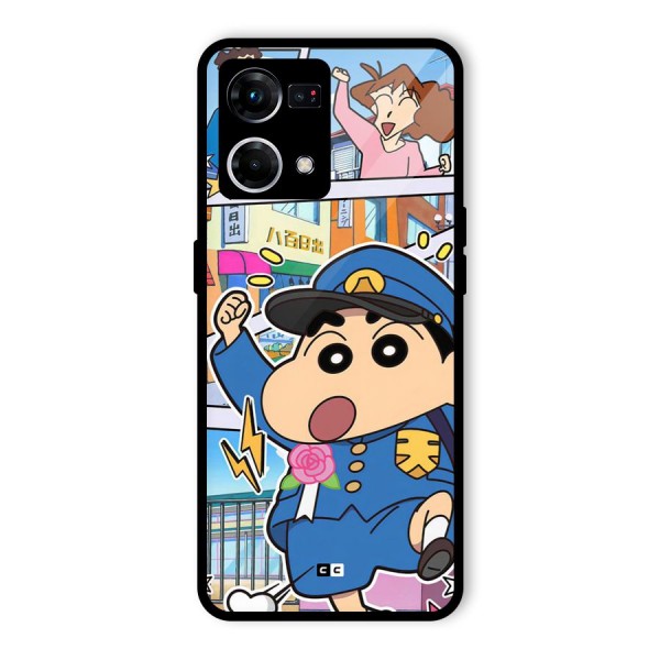 Officer Shinchan Glass Back Case for Oppo F21 Pro 5G