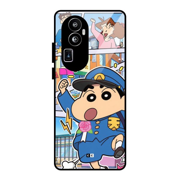 Officer Shinchan Glass Back Case for Oppo Reno10 Pro Plus