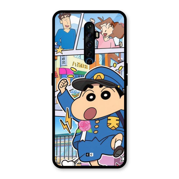 Officer Shinchan Glass Back Case for Oppo Reno2 F