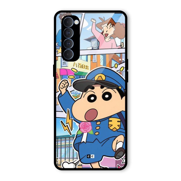 Officer Shinchan Glass Back Case for Oppo Reno4 Pro