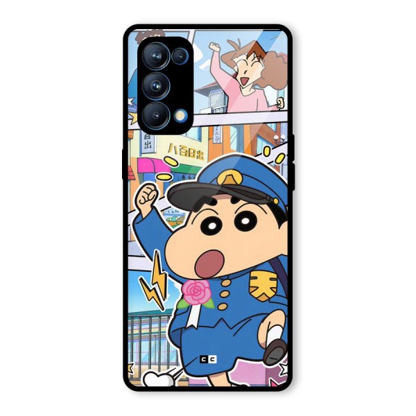 Officer Shinchan Glass Back Case for Oppo Reno5 Pro 5G