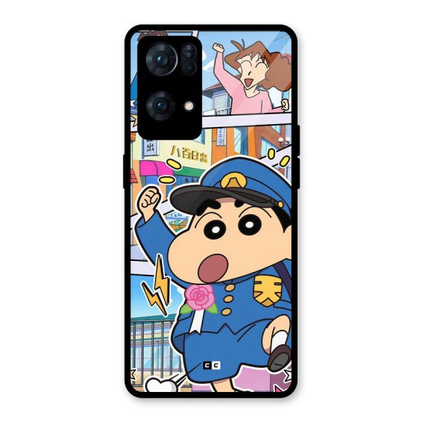 Officer Shinchan Glass Back Case for Oppo Reno7 Pro 5G