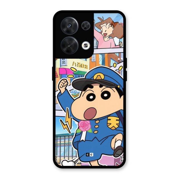 Officer Shinchan Glass Back Case for Oppo Reno8 5G