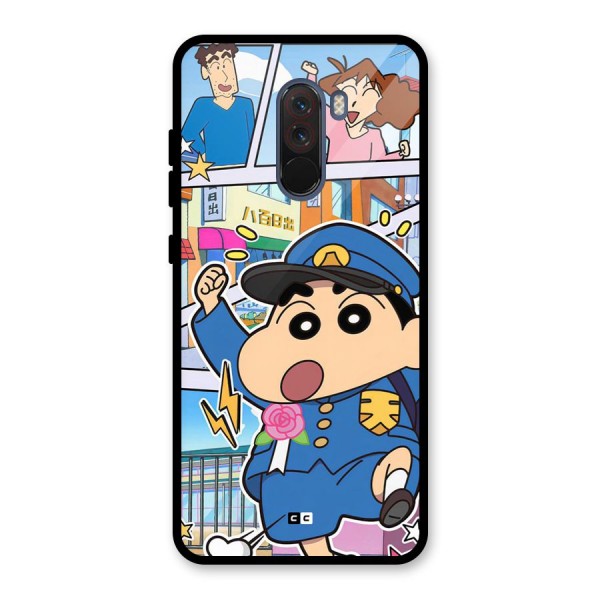 Officer Shinchan Glass Back Case for Poco F1