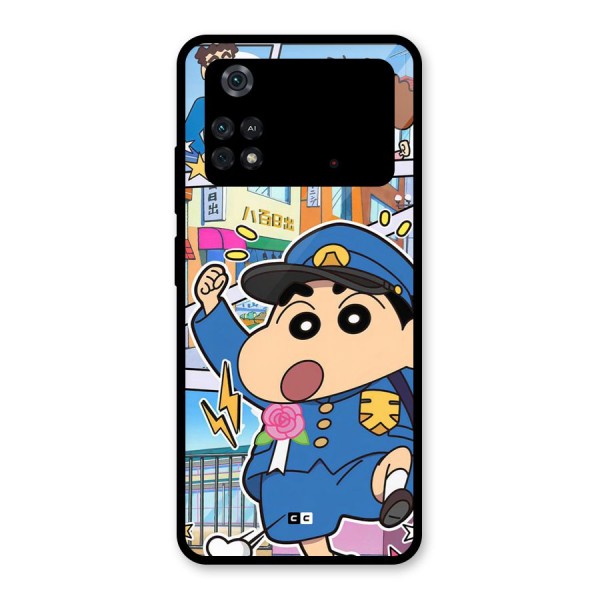 Officer Shinchan Glass Back Case for Poco M4 Pro 4G