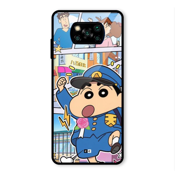 Officer Shinchan Glass Back Case for Poco X3 Pro