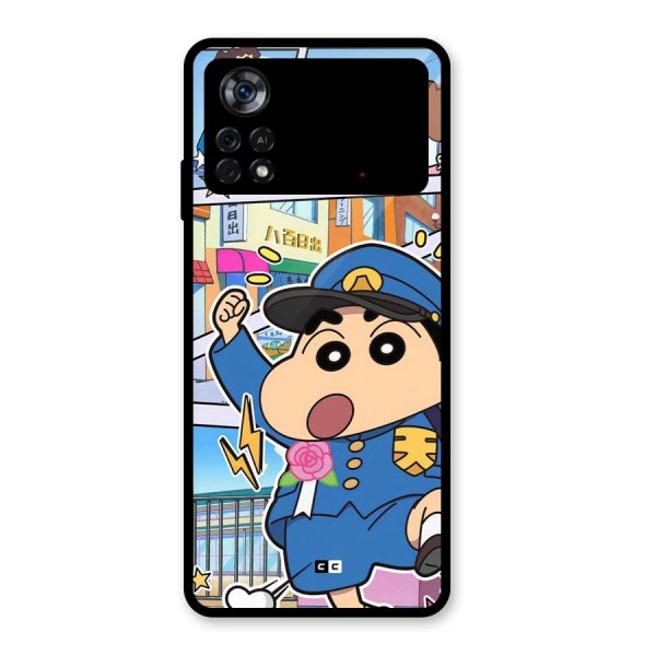 Officer Shinchan Glass Back Case for Poco X4 Pro 5G