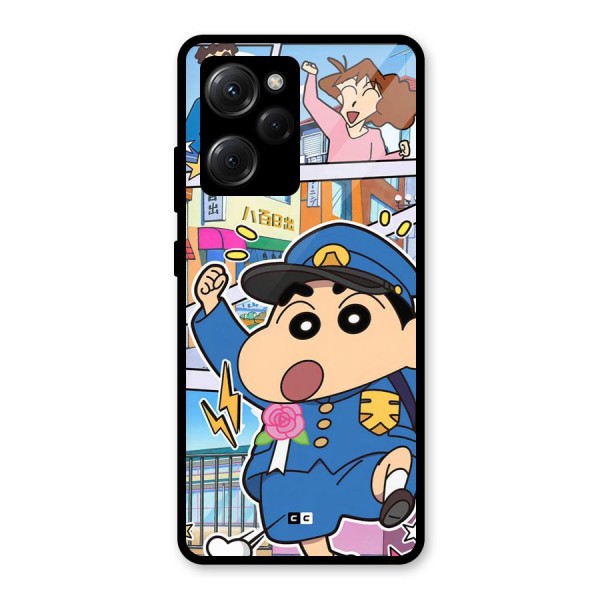 Officer Shinchan Glass Back Case for Poco X5 Pro