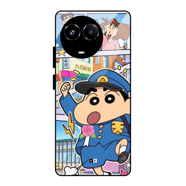 Officer Shinchan Glass Back Case for Realme 11X