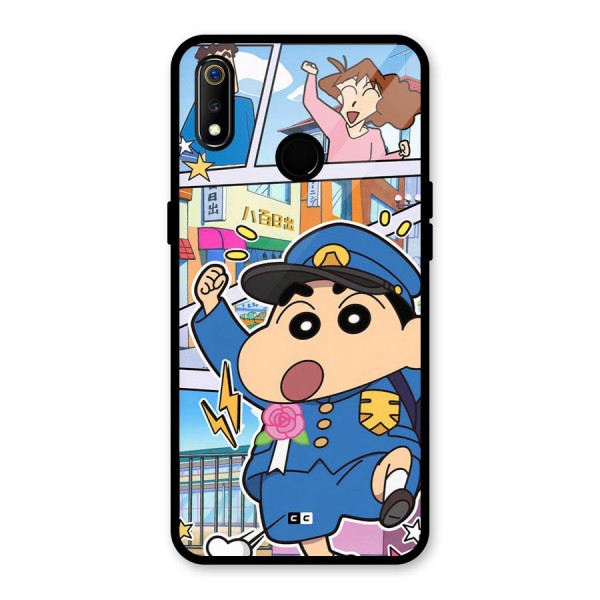 Officer Shinchan Glass Back Case for Realme 3