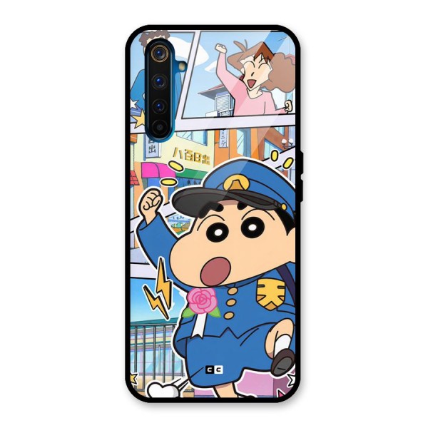 Officer Shinchan Glass Back Case for Realme 6 Pro