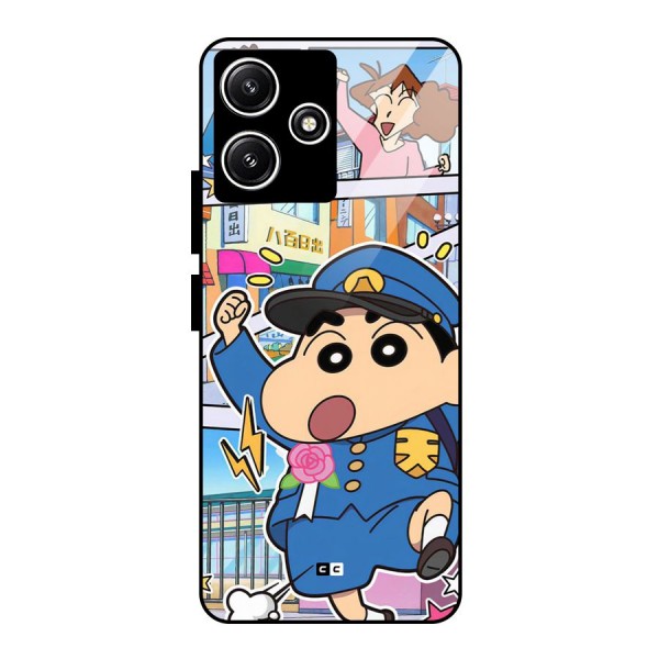 Officer Shinchan Glass Back Case for Redmi 12 5G