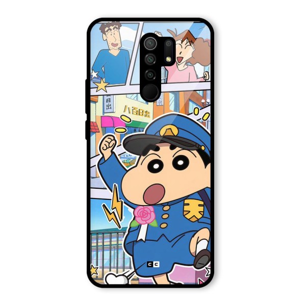 Officer Shinchan Glass Back Case for Redmi 9 Prime