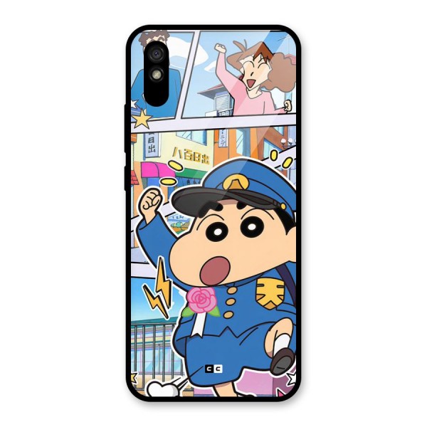 Officer Shinchan Glass Back Case for Redmi 9i