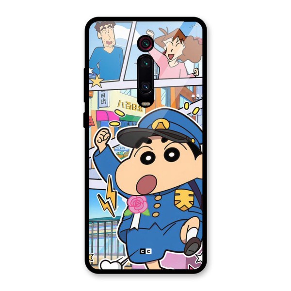 Officer Shinchan Glass Back Case for Redmi K20 Pro