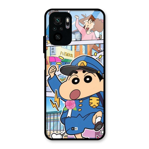 Officer Shinchan Glass Back Case for Redmi Note 10