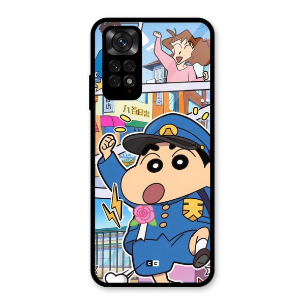 Officer Shinchan Glass Back Case for Redmi Note 11