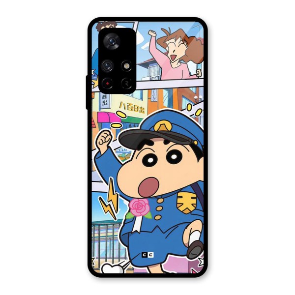Officer Shinchan Glass Back Case for Redmi Note 11T 5G