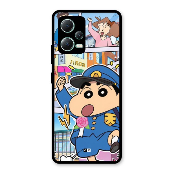 Officer Shinchan Glass Back Case for Redmi Note 12 5G