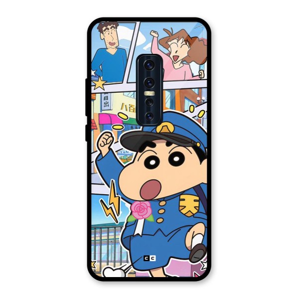 Officer Shinchan Glass Back Case for Vivo V17 Pro