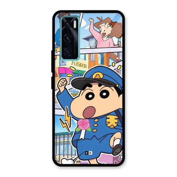 Officer Shinchan Glass Back Case for Vivo V20 SE