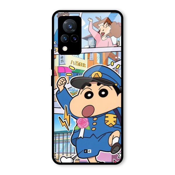 Officer Shinchan Glass Back Case for Vivo V21 5G