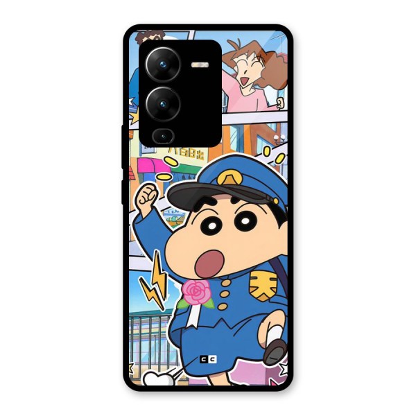 Officer Shinchan Glass Back Case for Vivo V25 Pro