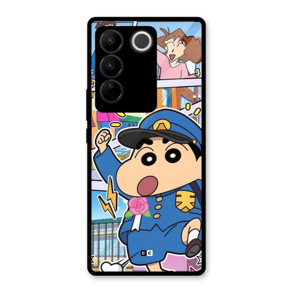 Officer Shinchan Glass Back Case for Vivo V27 Pro