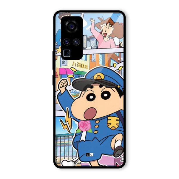 Officer Shinchan Glass Back Case for Vivo X50 Pro