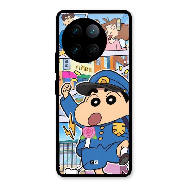 Officer Shinchan Glass Back Case for Vivo X90 Pro