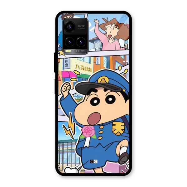 Officer Shinchan Glass Back Case for Vivo Y21A