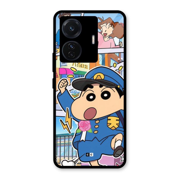 Officer Shinchan Glass Back Case for Vivo iQOO Z6 Pro