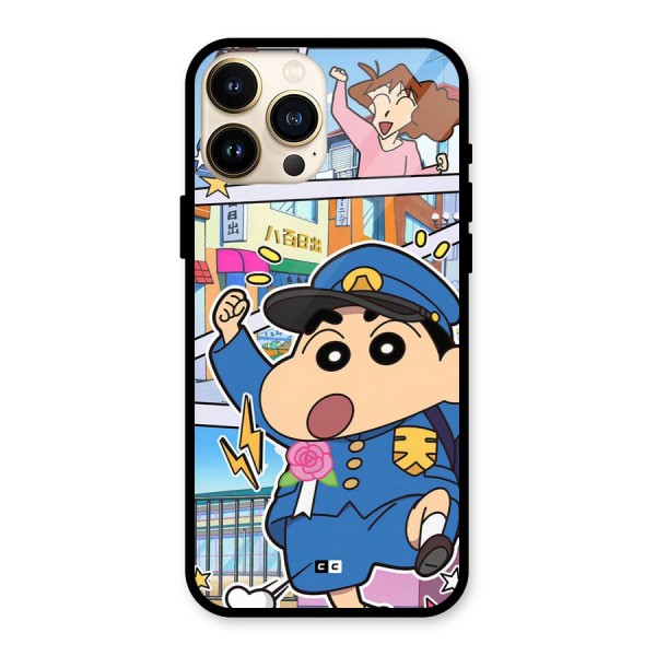 Officer Shinchan Glass Back Case for iPhone 13 Pro Max