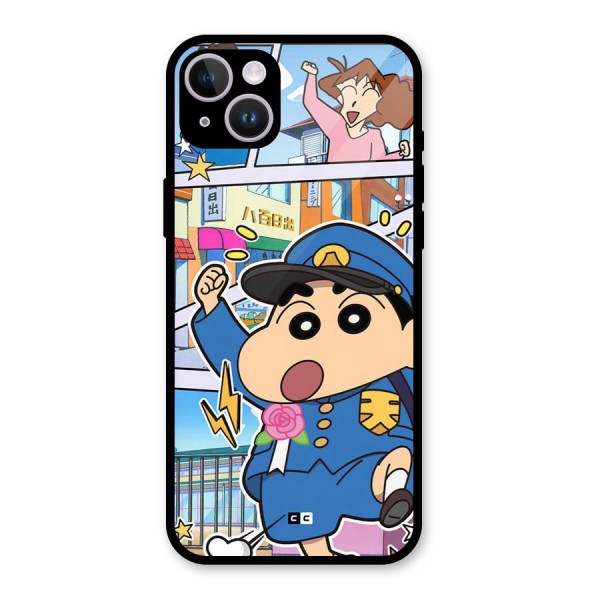 Officer Shinchan Glass Back Case for iPhone 14 Plus